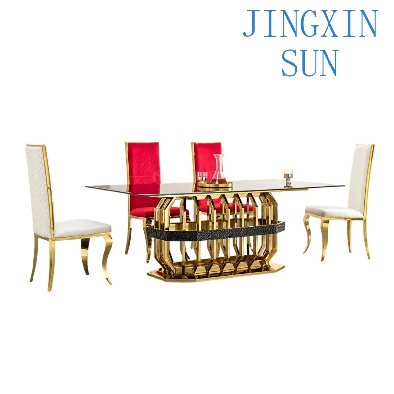 Glass rectangular stainless steel dining table and chair set dining table set