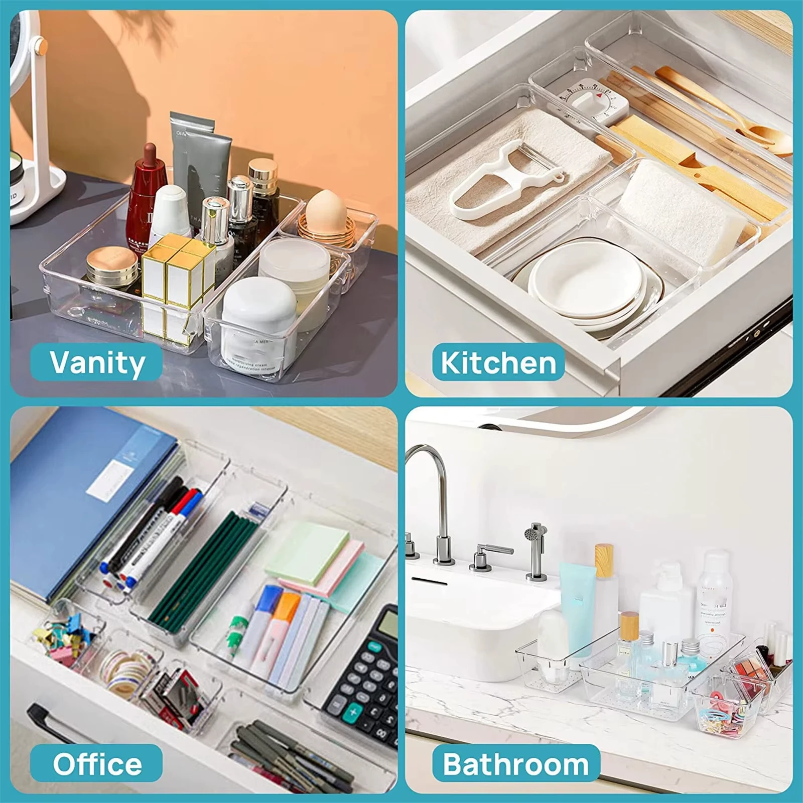 28-Piece Clear Drawer Organizer Set 2