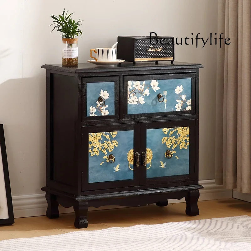 New Chinese black home painted storage cabinet simple creative advanced storage solid wood advanced sense