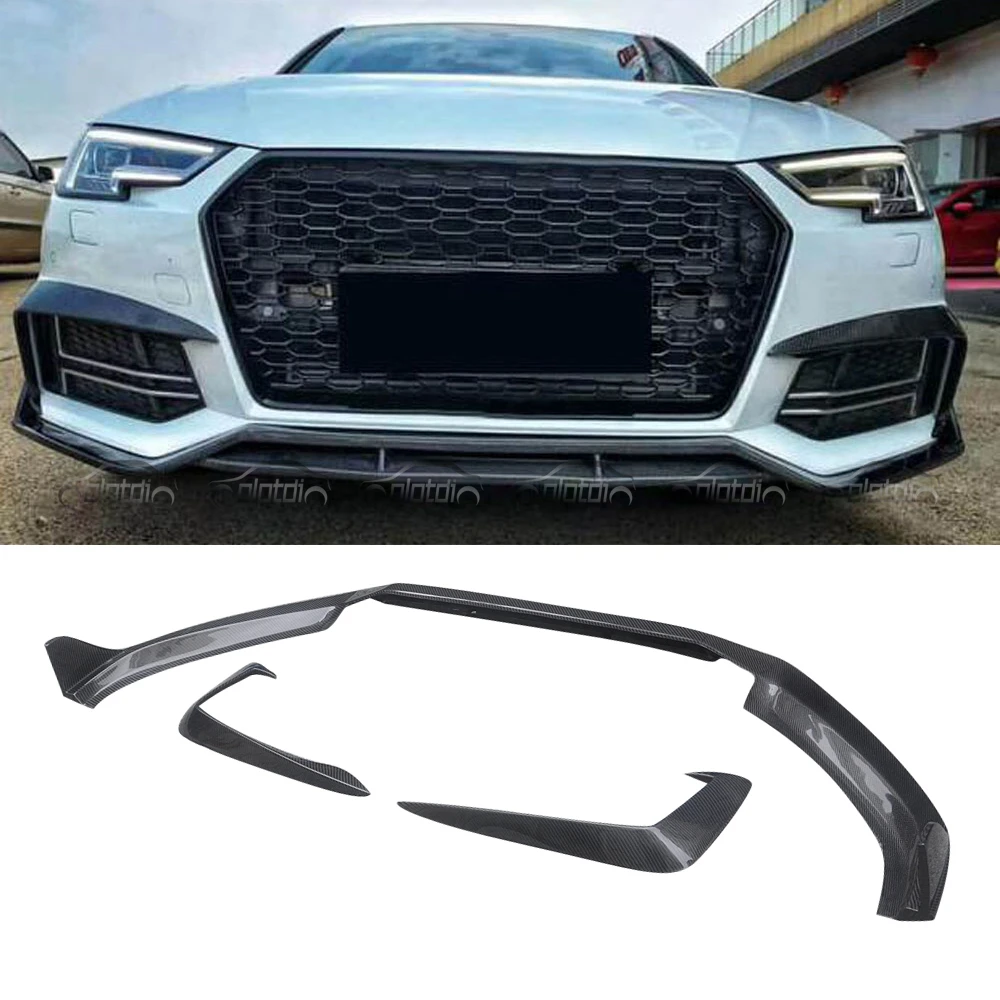 Karbel Style Carbon Front Bumper Chin Spoiler Lip Flaps Front Splitter for Audis S4 A4 B9 2016+