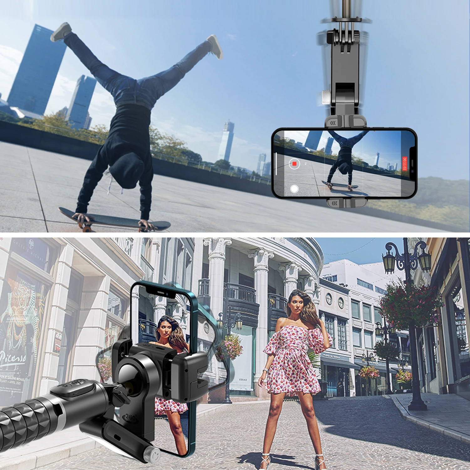 Gimbal Stabilizer for Smartphone, 2 Axis Selfie Stick Tripod with Face Tracking, 360° Rotation, 4 in 1 Portable