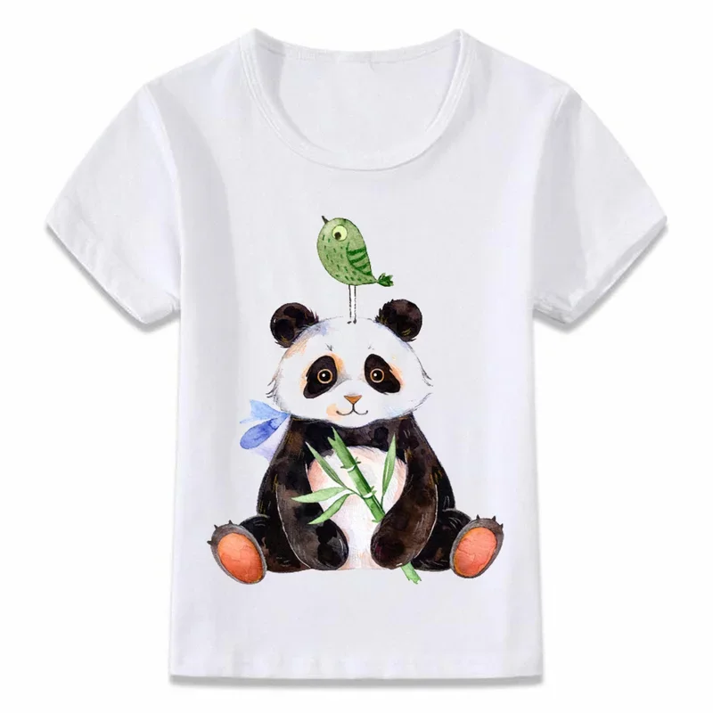 Kids Clothes T Shirt Cute Panda Eating Bamboo Cat Owl Children T-shirt for Boys and Girls Toddler Shirts Tee oal068