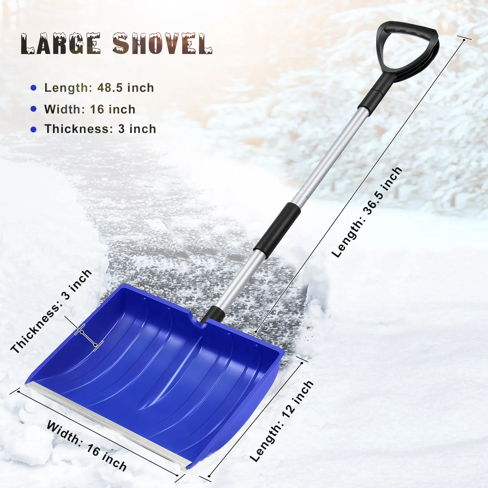Heavy Duty Collapsible Snow Shovel with Adjustable Aluminum Handle Deep Blade for Snow Removal Ice Scraping Outdoor view 3