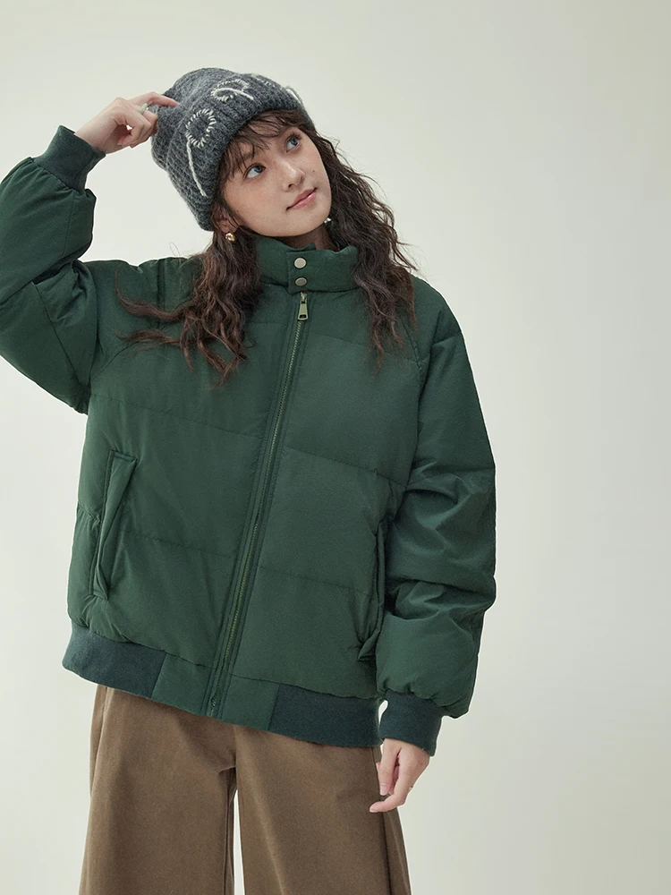 Women's Winter Solid Stand Collar Puffer Jacket Warm Loose Fit Cotton Coat with Zip-Up Closure Oversized Quilted Outerwear