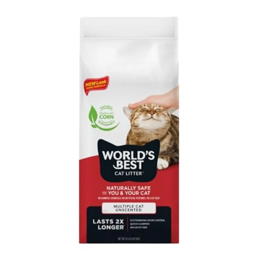 

Multiple Cat Unscented, 32-Pounds - Natural Ingredients, Quick Clumping, Flushable, 99% Dust Free and Made in USA - Long-Lastin