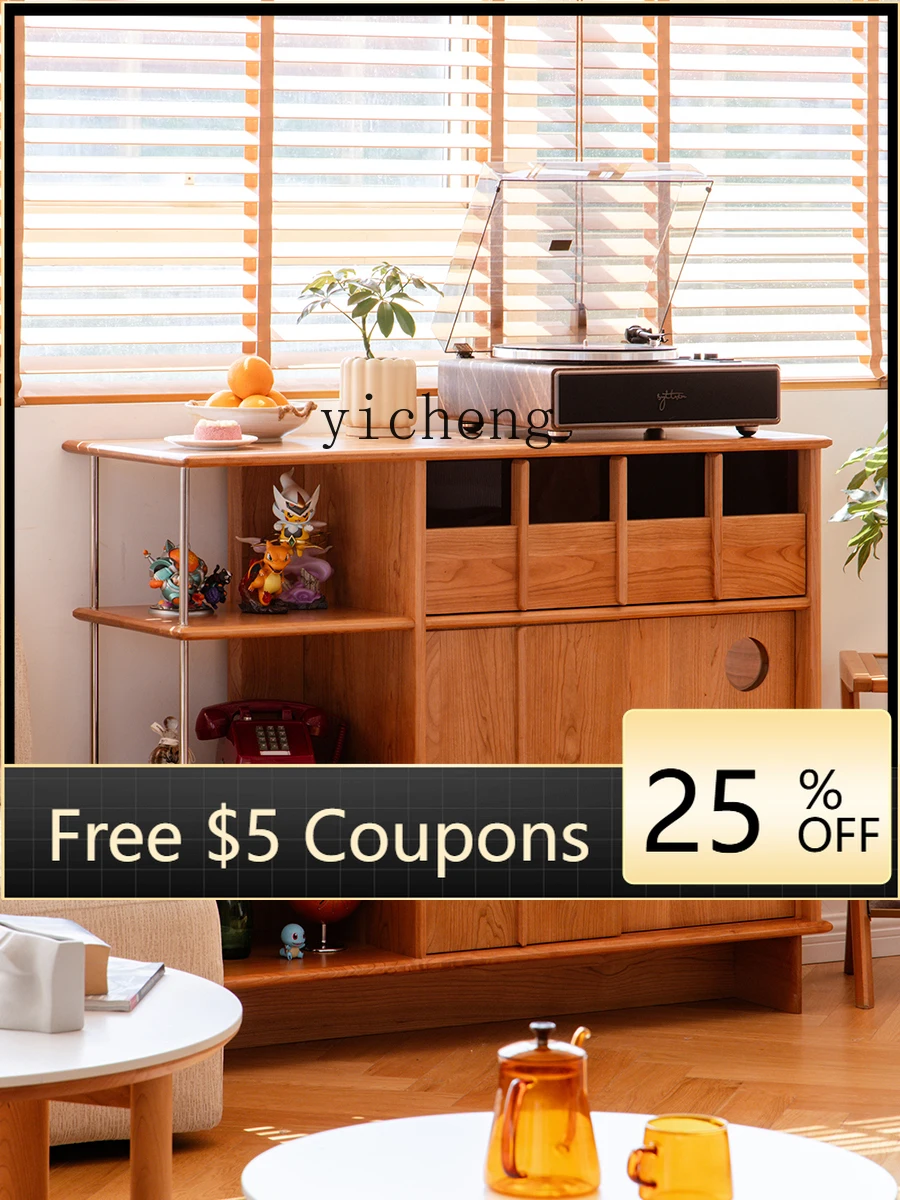 

GZ Wall-Mounted Solid Wood Entryway Storage Wine Cabinet Living Room Cherry Wood Display Cabinet Sideboard