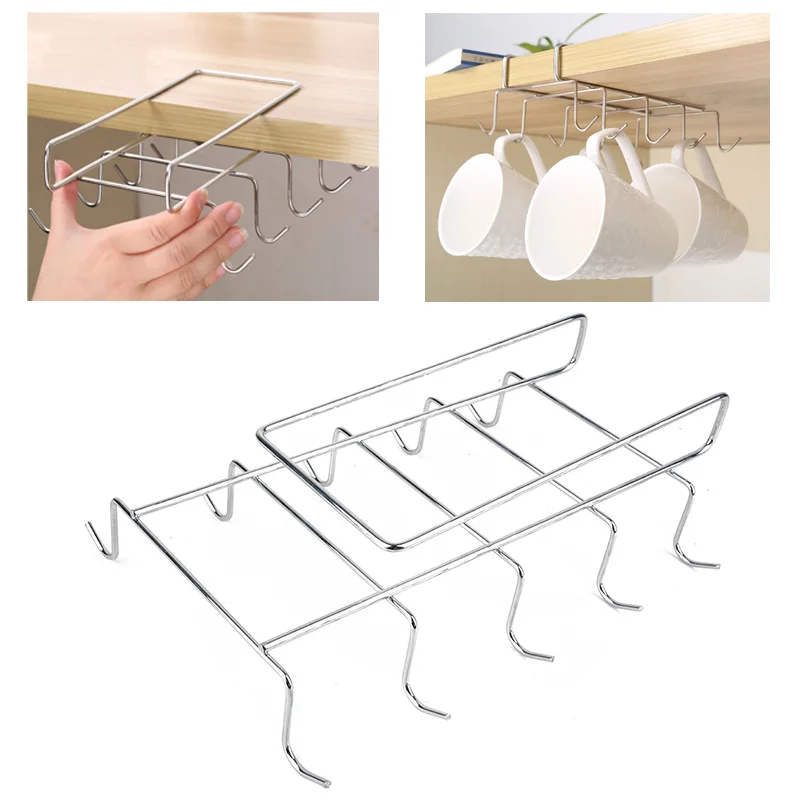 1PC Stainless Steel Kitchen Rack Cupboard Hanging Holders Coffee Tea Cup Mug Holder Shelf Cup Holder