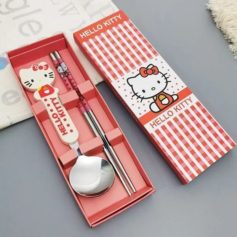 

Sanrio Anime Hello Kitty Chopstick Spoon Fork Cute Cartoon Kt Cat Student Portable Tableware Lovely Gifts for Kids