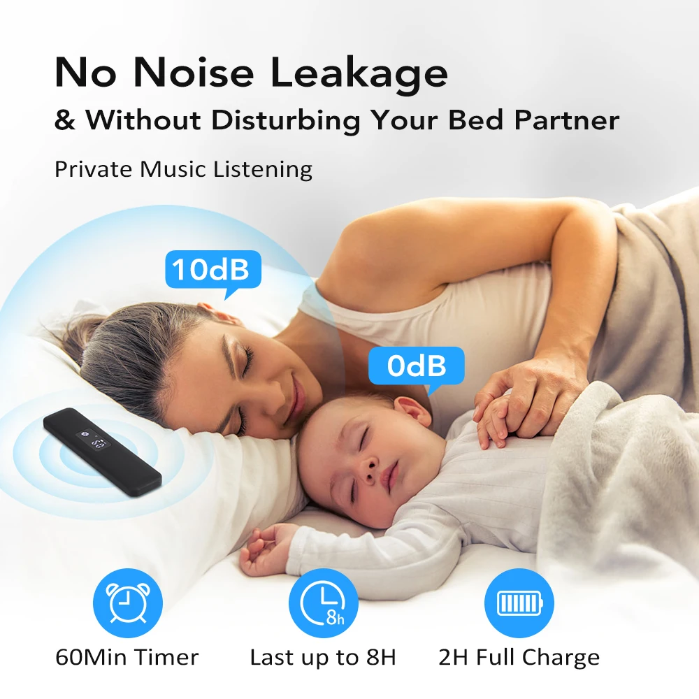 

Under Pillow Bone Conduction Bluetooth Speaker Wireless Sleep Aid Soundbar LED Display TF Card MP3 Music Player Timed Shutdown
