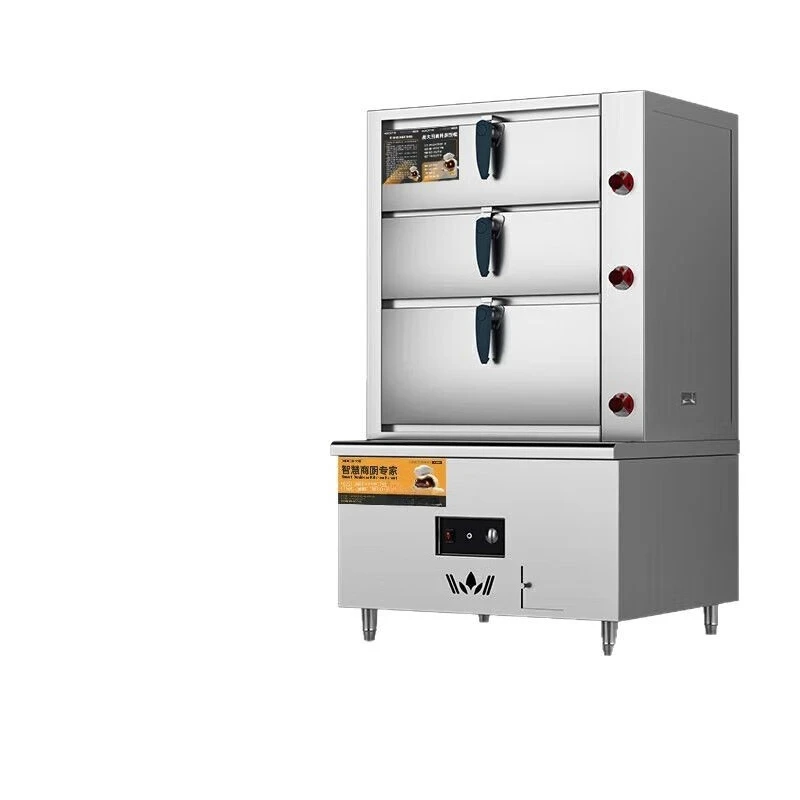Пароварка для морепродуктов Коммерческая газовая трехдверная электрическая пароварка Пароварка