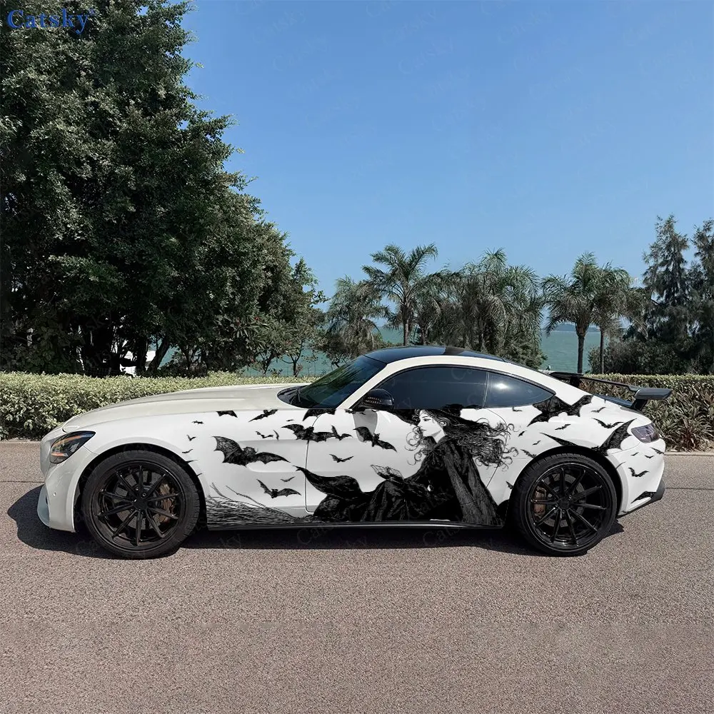 

Наклейки на боковые части автомобиля Black Witch Bat Splash, самоклеящиеся водонепроницаемые и устойчивые к царапинам наклейки из ПВХ, аксессуар для автомобиля, подарок
