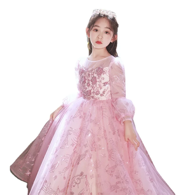 High-end Sequins Girls Dress Princess Tulle Dress Kids Dresses for Party Wedding Teen Beauty Pageant Prom Ball Girls Dress