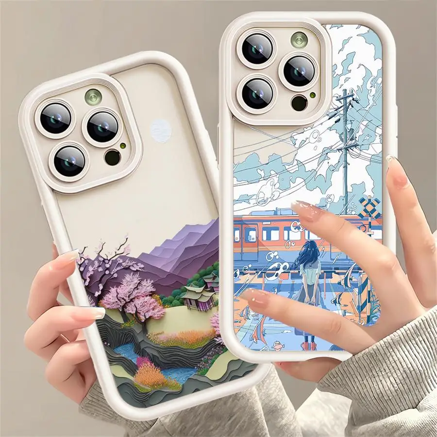 Summer Sky Suspension Case For Apple iPhone 11 14 15 13 16 Pro Max 12 Silicone 14Plus 11Pro Soft Phone Cover