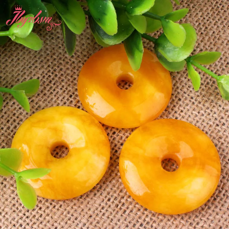 35mm Ring Donut Yellow Carnelian Agates Stone Beads for DIY Accessories Necklace Bracelet Pendant Charms Jewelry Making 1 Pcs