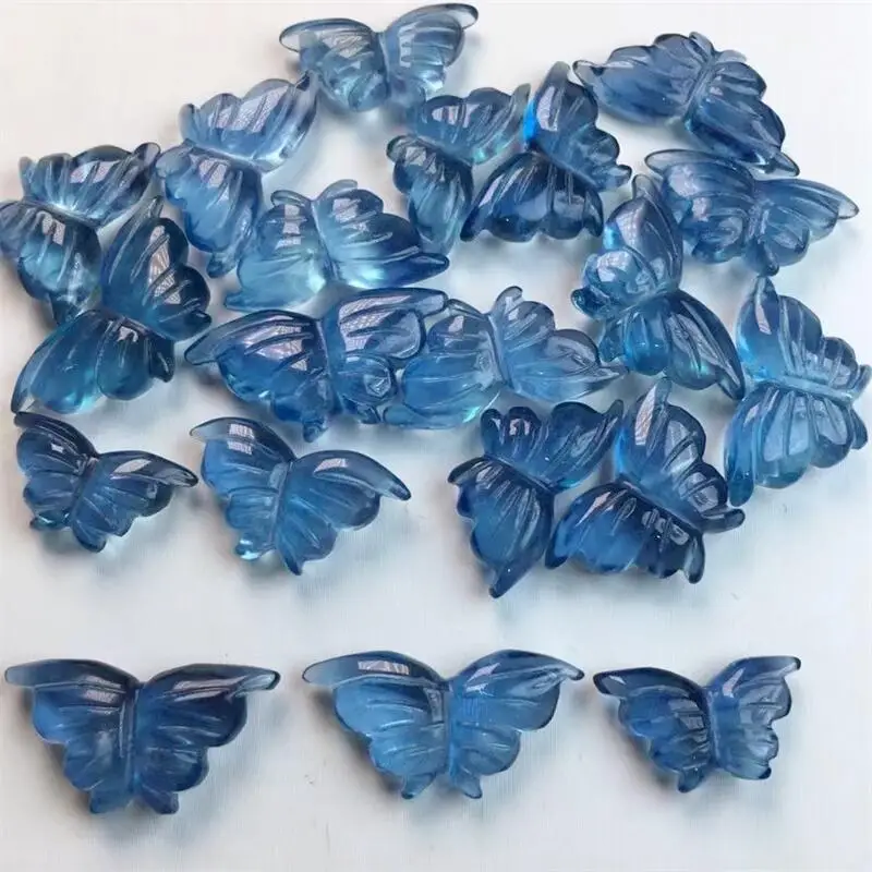 2PCS Natural Aquamarine Butterfly Carving Healing Gemstone Carved Figurine Gift Fashion Jewelry For Women Holiday Gift 9-12MM view 2