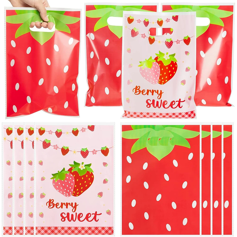 

Strawberry Party Favor Bags Red/Pink Candy Treat Bags, Summer Berry Theme Kids Party Supplies for Birthday & Wedding Decorations