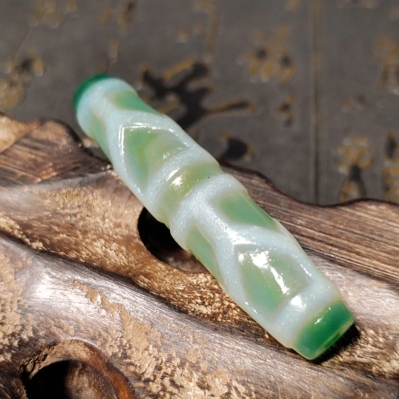 Tibetan Totem Natural Agate Carving Dzi Green Meat Etched Tianzhu Ethnic Style Necklace Pendant DIY Accessories