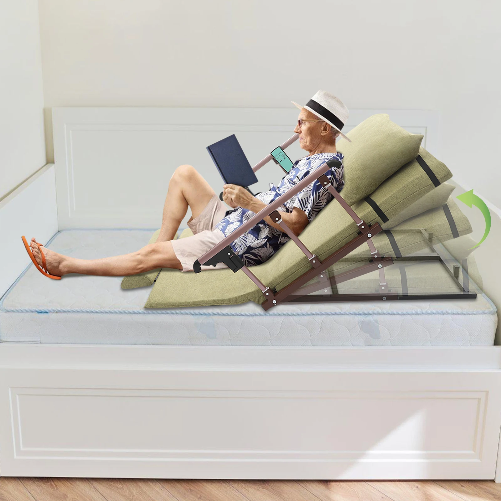 Modern Adjustable Electric Backrest Bed Cushion Bed Backrest, Electric Lifting Backrest+Folding Armrest+Headrest