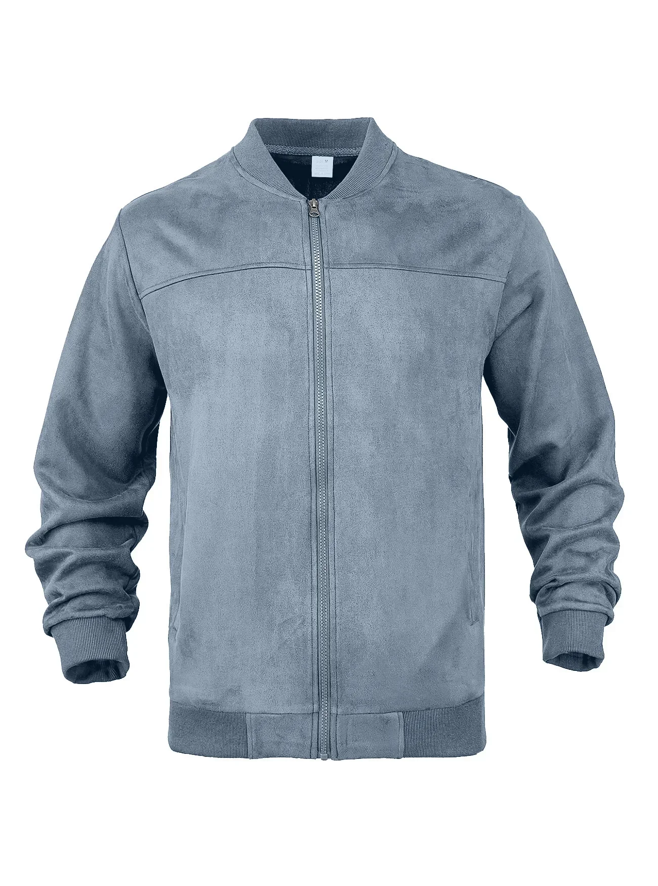Herren-Wildlederjacke mit durchgehendem Reißverschluss, Stehkragen, lässig, langärmelig, einfarbig, leichte Streetwear-Oberbekleidung – Detail 20