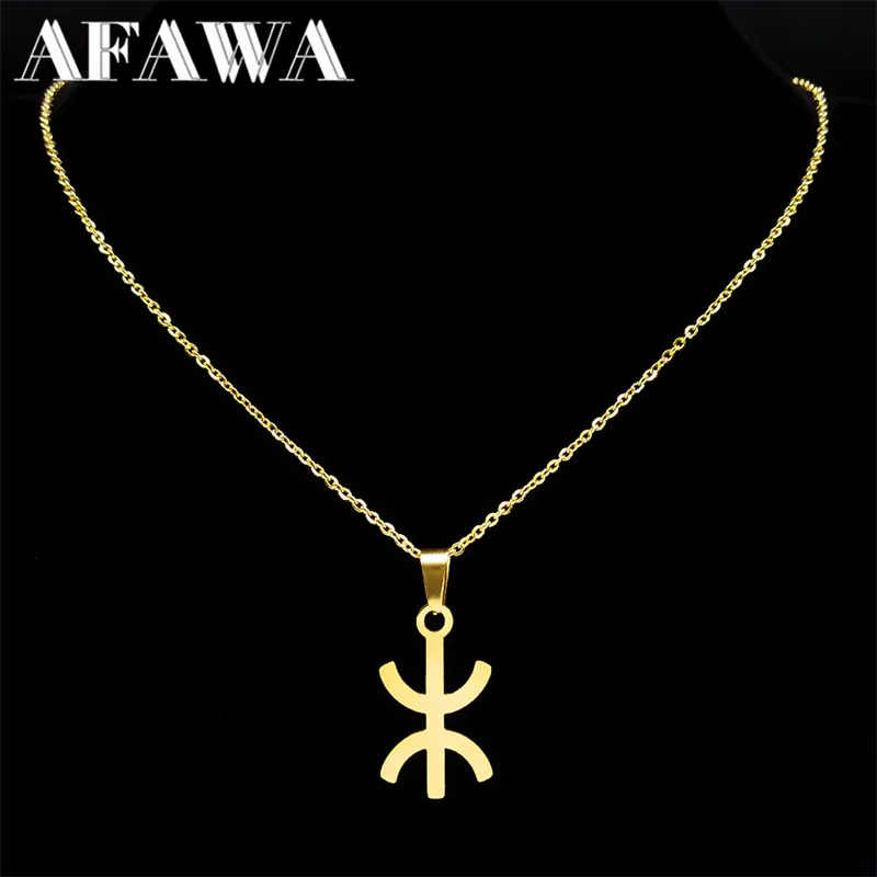 

Africa Berbers Symbol Pendant Necklace Stainless Steel Gold Color Amazigh ⵣ Letter Ethnic Amulet Style Chain Necklaces Jewelry