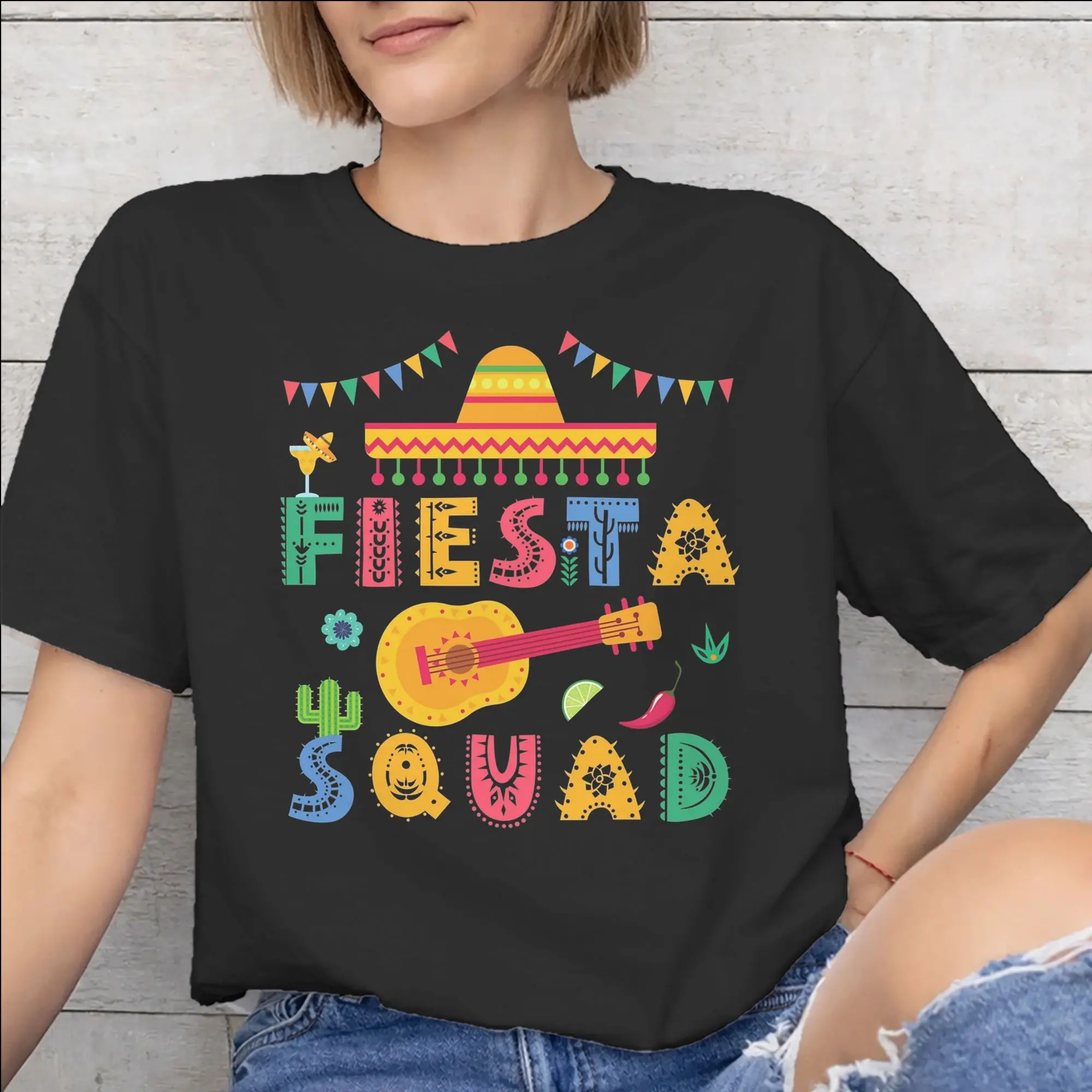 Men Women Fiesta Squad Cinco De Mayo Shirt Cotton Printed Tee Shirts  Top Clothing