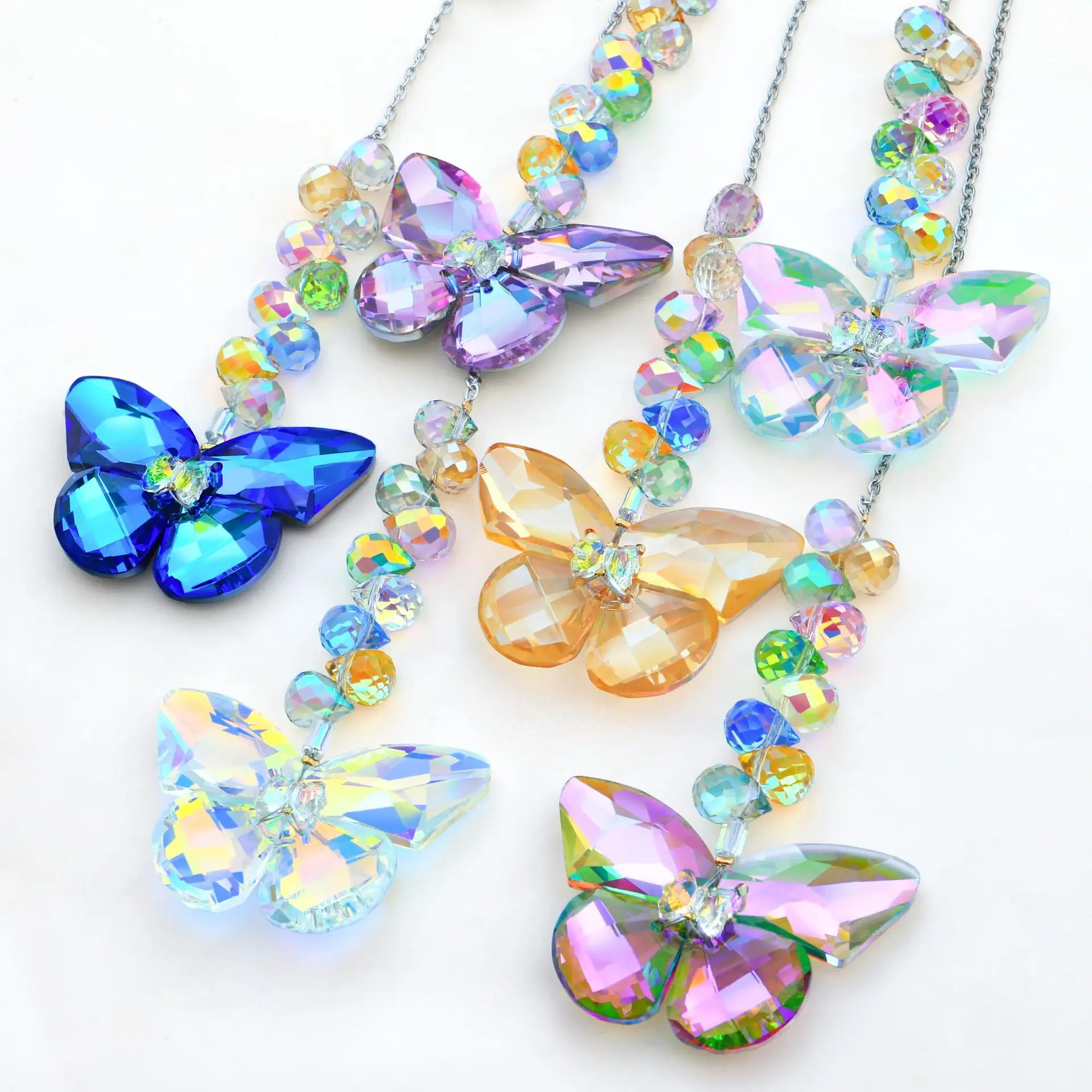 Colorful Butterfly Sun Catcher Crystal Beaded Suncatcher Hanging Rainbow Maker Pendant Drop For Home Garden Balcony Decoration