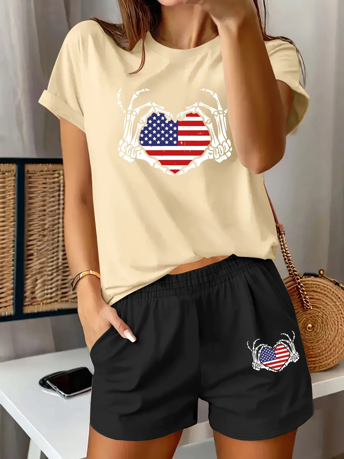 2026 Summer Women's Suit Fashion Sporty Comfortable Soft 3D Skull Pattern Print Stylish and Versatile Casual Wear