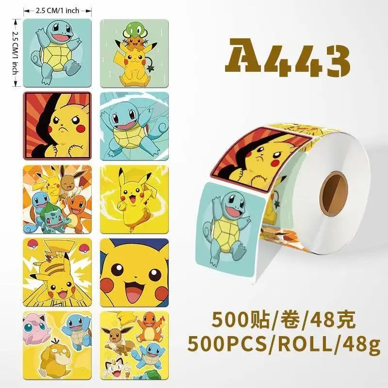Pok é mon Roll Stickers 500 stickers/roll Pikachu Pok é mon Cartoon Account Sealing Stickers Decorative Stickers
