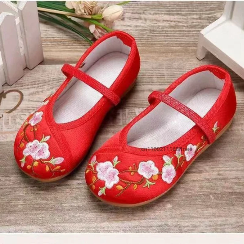 أحذية رقص للأطفال، أحذية رقص مسطحة، أحذية مطرزة على الطراز العرقي التقليدي القديم، تستخدم لعروض الرقص