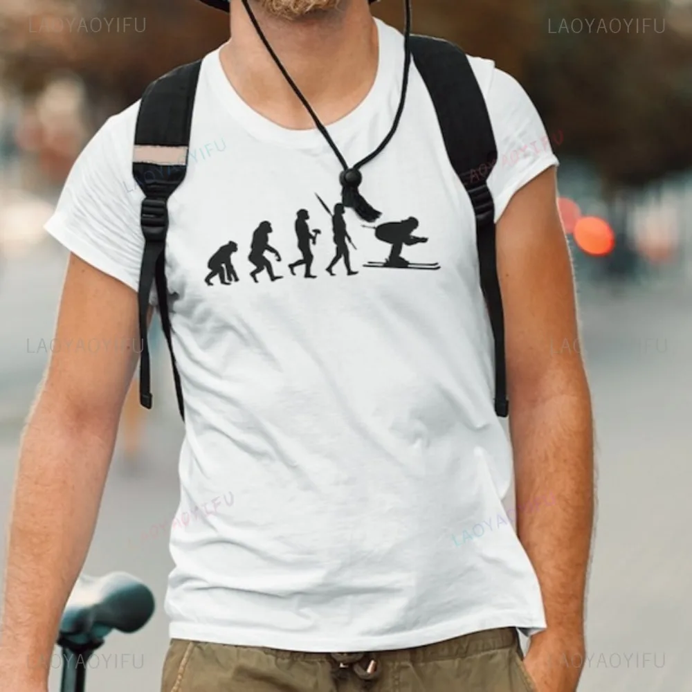 Skiing Evolution TShirt Skier Ski Gift Snow Sports T-Shirt Short Sleeve Casual Fashion Loose Man Tops O-neck Harajuku Women Tees