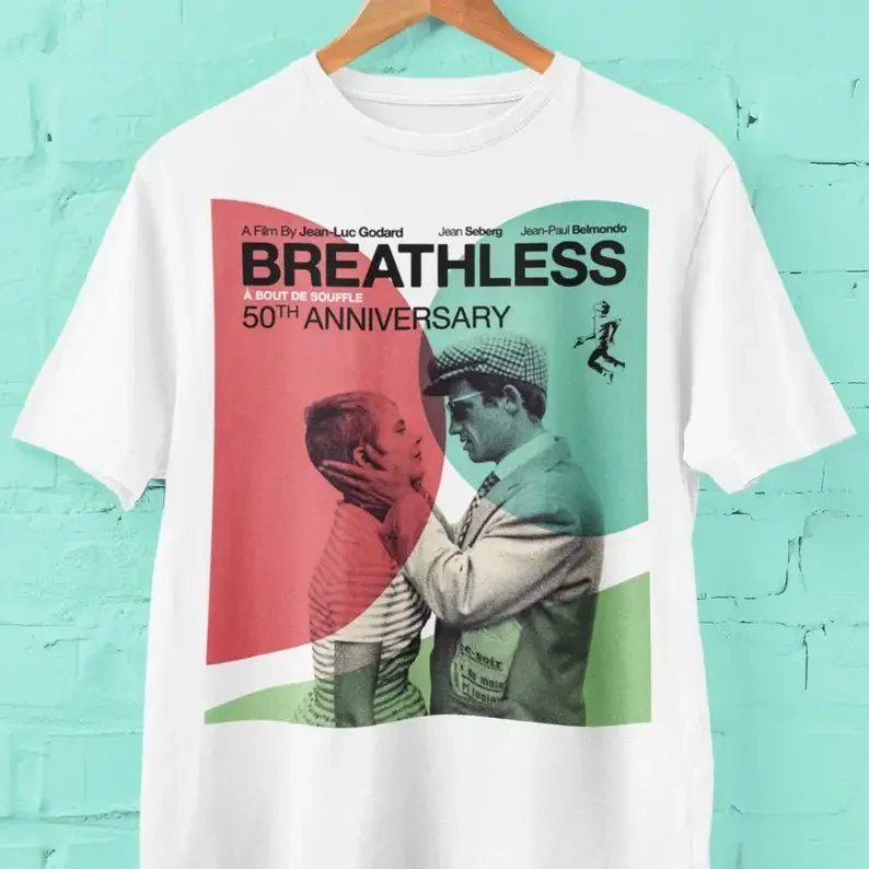 Camiseta de película Breathless, camiseta A Bout De Souffle, camiseta de cine francés New Wave, camiseta de película Jean-Luc Godard