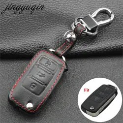 jingyuqin Leather Car Key Cover Case For VW Passat CC POLO Golf GTI jetta tiguan Gol CrossFox Eos Scirocco Beetle for Skoda Seat