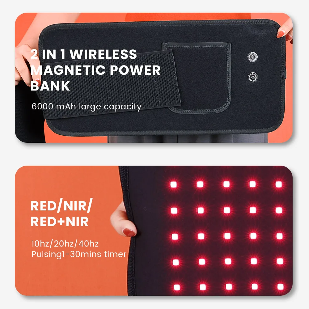 IDEATHERAPY高品質ポータブル660nm 850nm赤色光療法マッサージベルト、腰痛緩和用ハンドヘルド