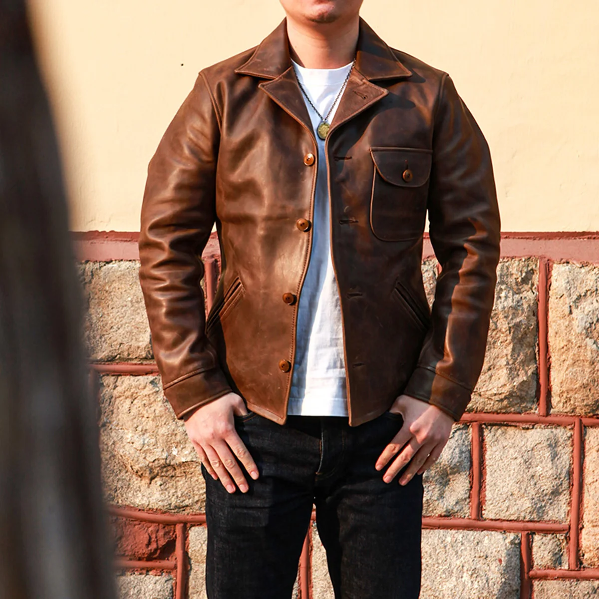 SDH2550 Super Slim Fitting Top Quality Heavy Genuine 1.3mm US Horween Cow Leather Classic Cowhide Stylish Rider Jacket