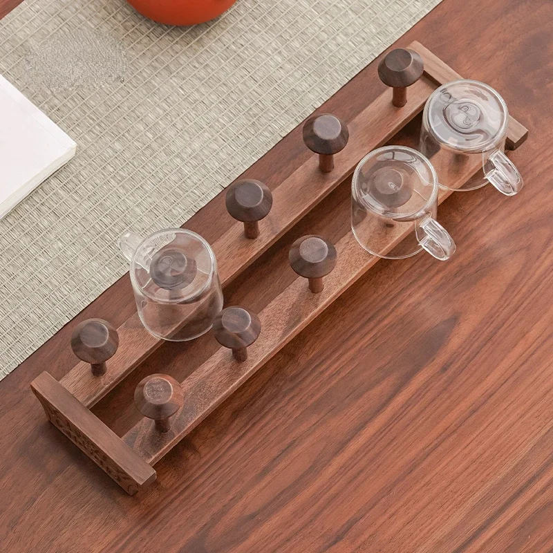 Walnut Wood Cup Rack Kung Fu Tea Set Organization Rack Chinese Drain Water Storage Holders Tea Ceremony Accessories
