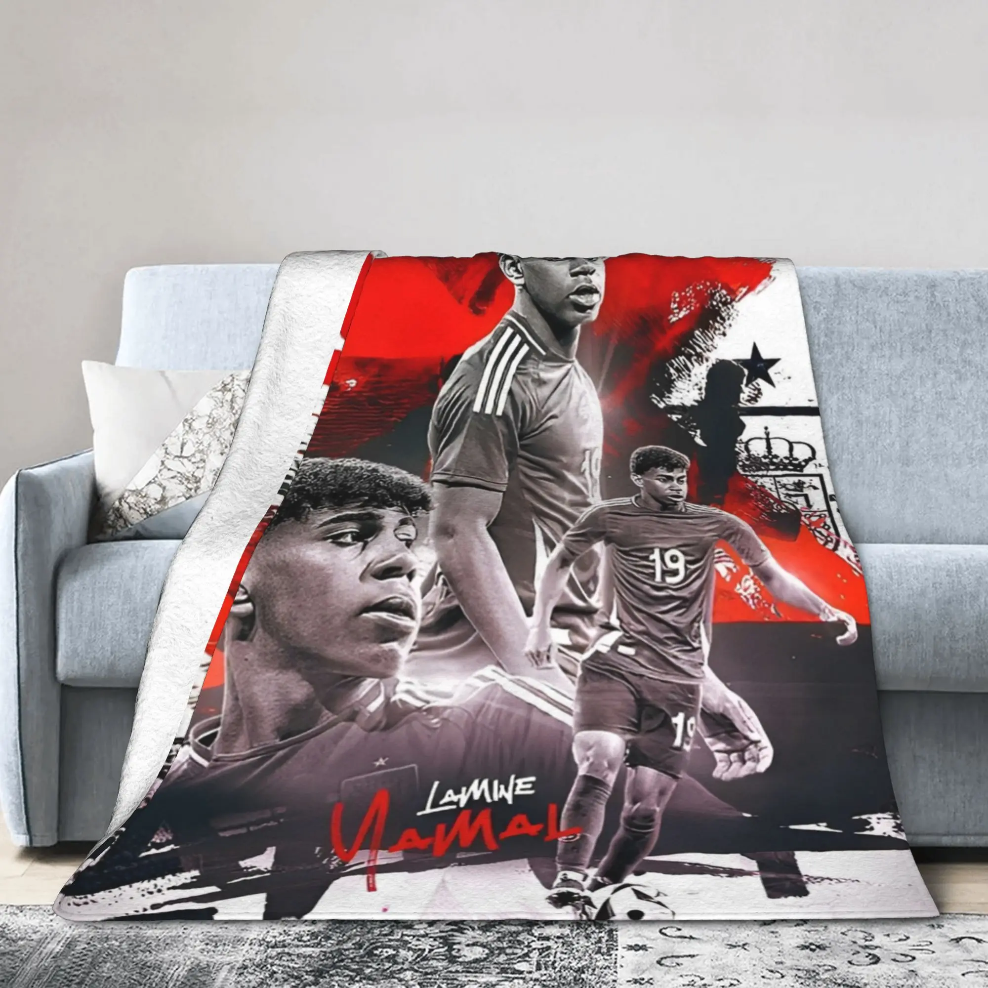 Lamine Y-Yamal Soccer Number 19 Knitted Blankets  Fuzzy Throw Blankets Bed Sofa Decoration Soft Warm Bedspreads