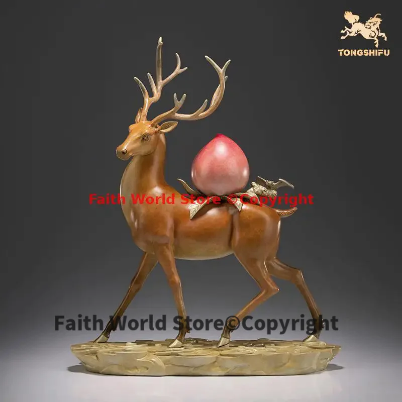 

FU LU SHOU 2024 HOME Brass GOOD luck Immortal DEER Sculpture talisman family Auspicious propitious TOP Decoration Bronze carving