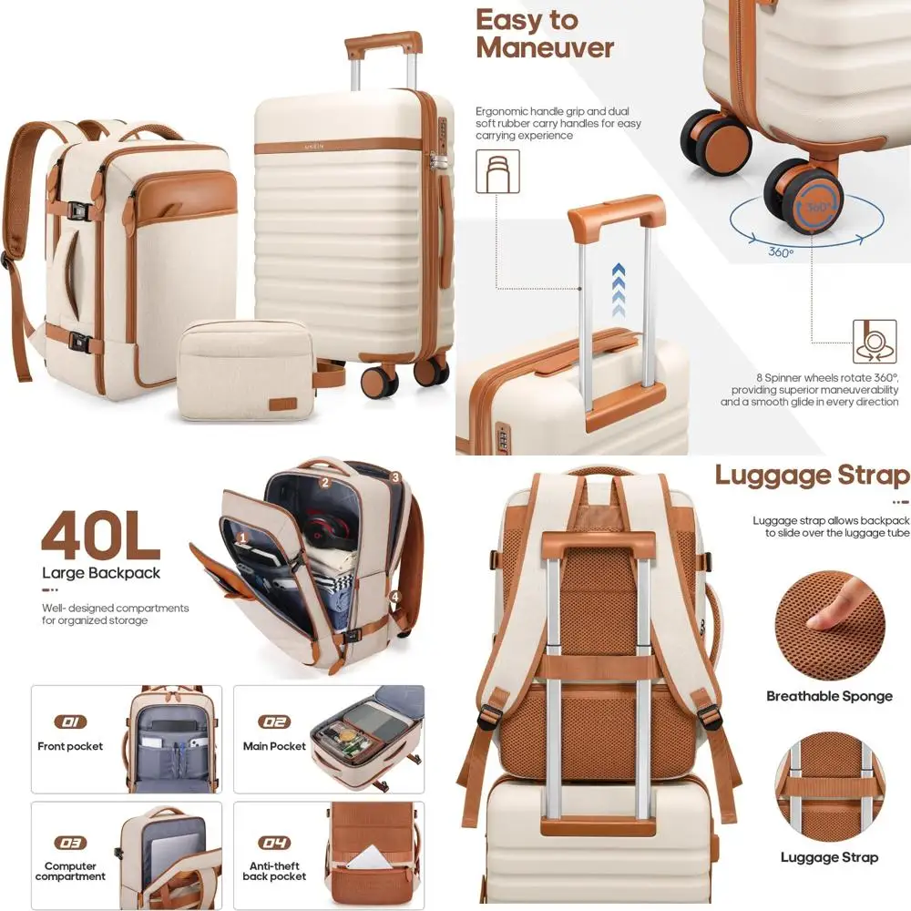 3-teiliges Hardside Spinner Gepäckset – 20 Handgepäck mit TSA-Schloss, robuster PC-Koffer für Reisen