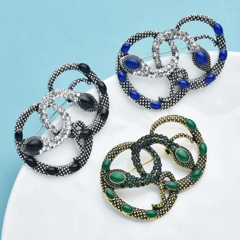 Wuli&baby Vintage Two Snakes Brooches For Women Unisex 3-color Vintage Animal Party Casual Brooch Pins Gifts
