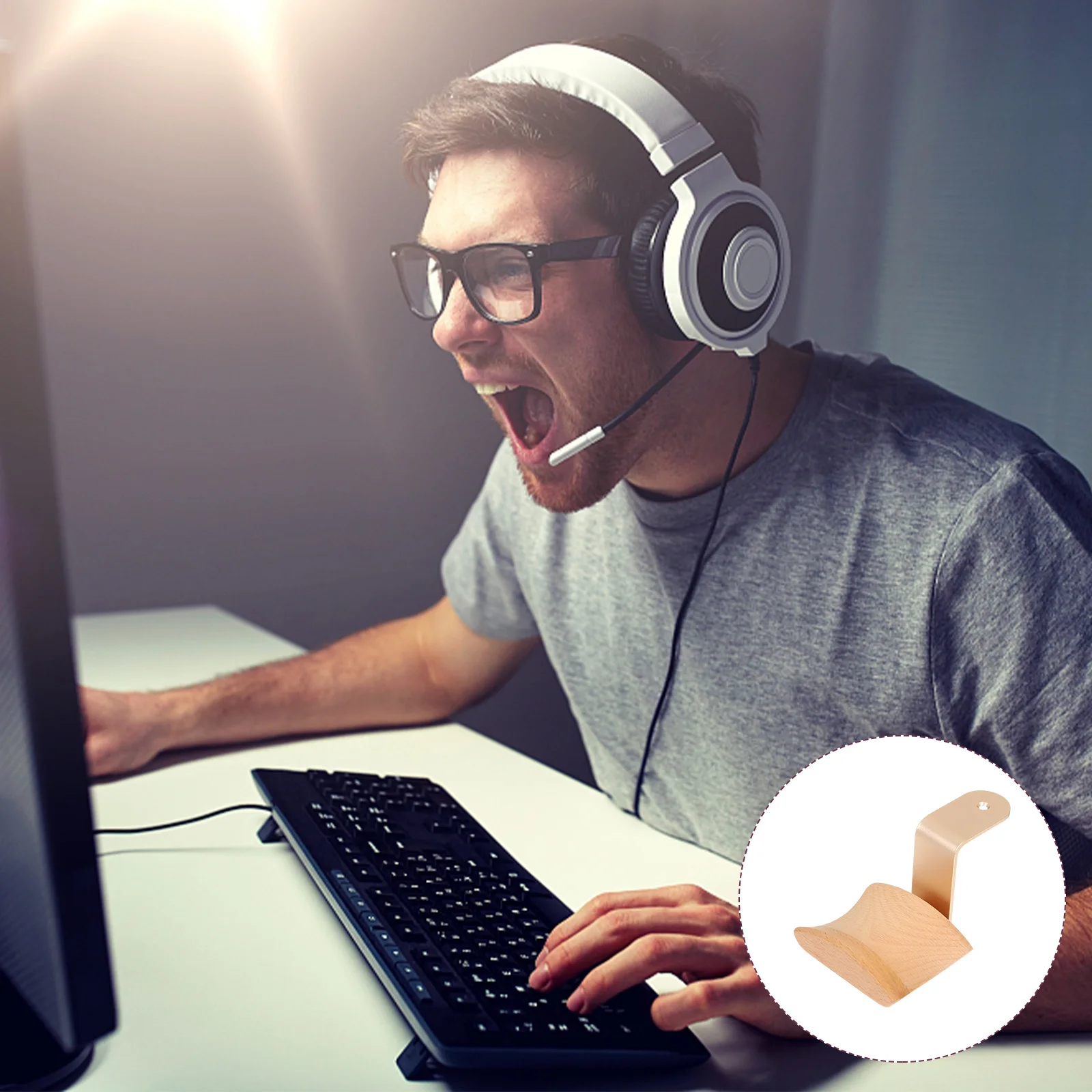 

1 pc Wooden Headphone Stand Clamp Adjustable Under Desk Hook For Headset Holder Storage Rack Mount Hanger Organizer