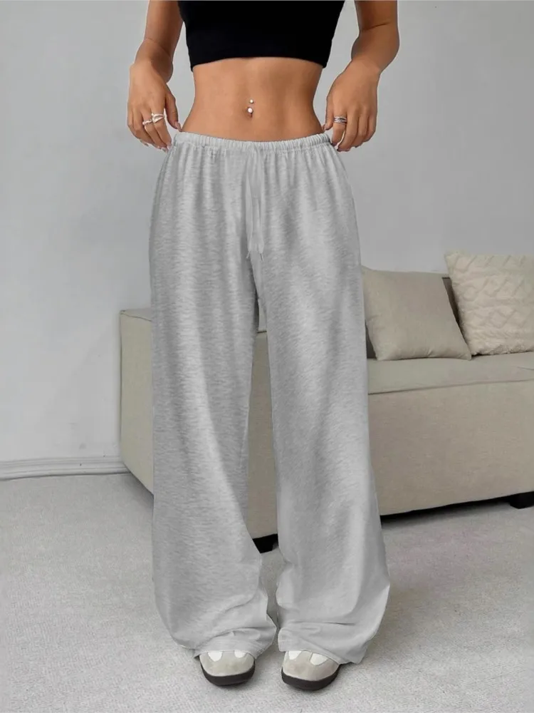Letnie Proste Spodnie Damskie w Jednolitym Kolorze z Elastyczną Gumką w Pasie i Szerokimi Nogawkami, Lekko Elastyczne, Wygodne, Codzienne Spodnie do Pracy