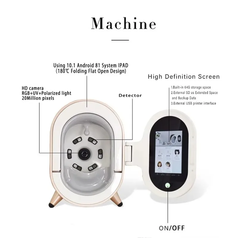 YYTINNueva máquina analizadora 3D con escáner facial 3D preciso para pruebas de arrugas y humedad de poros