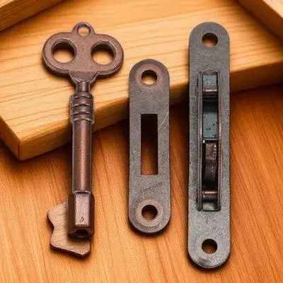 

1Set Vintage Half Round Lock Red Bronze Iron Durable Cabinet Door Decorative Jewelry Box Drawer Lock Set