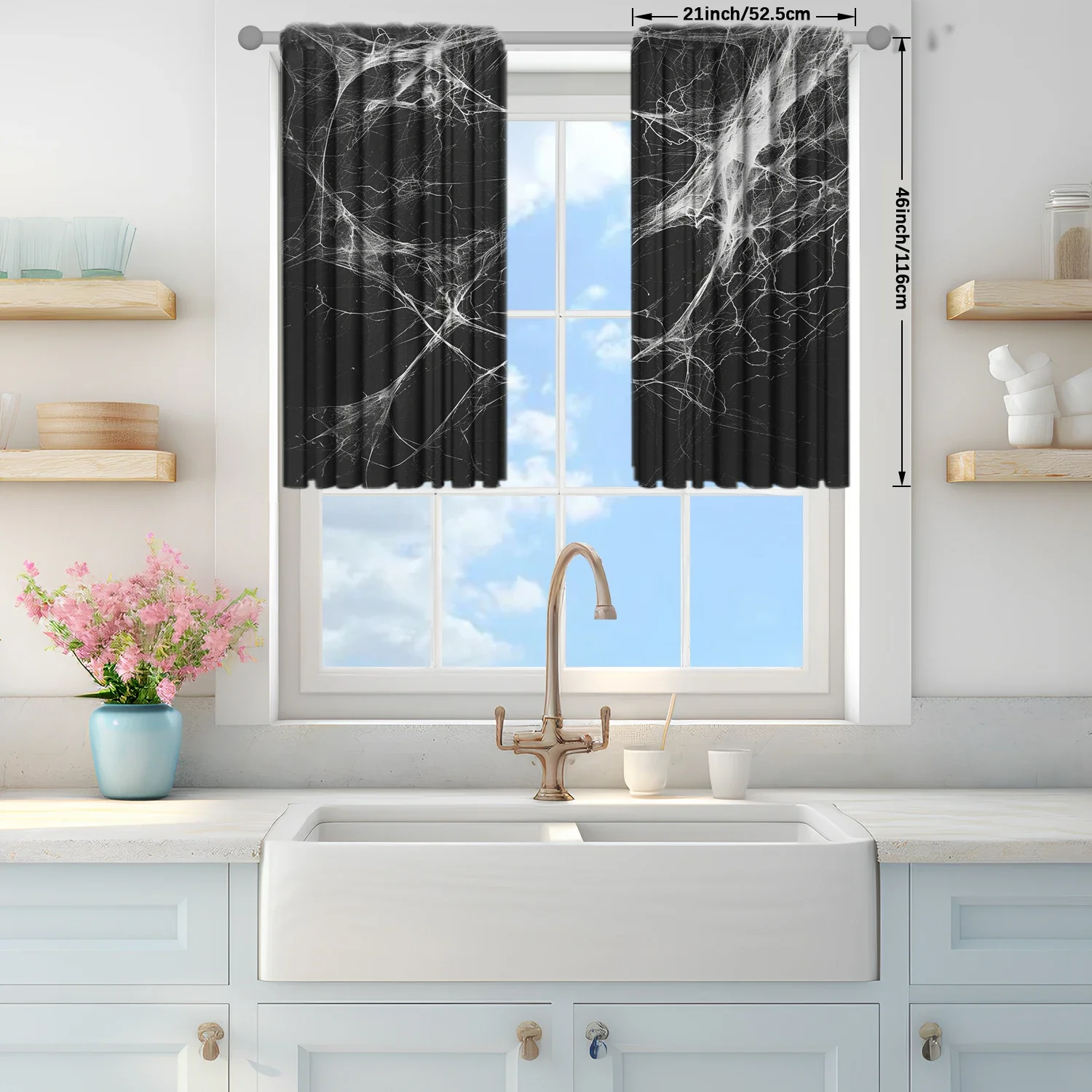 قطعتان من ستارة مطبوعة على شكل شبكة عنكبوت فوضوية لديكور المنزل - معالجة نافذة الجيب لغرفة النوم والمكتب والمطبخ وغرفة المعيشة #4