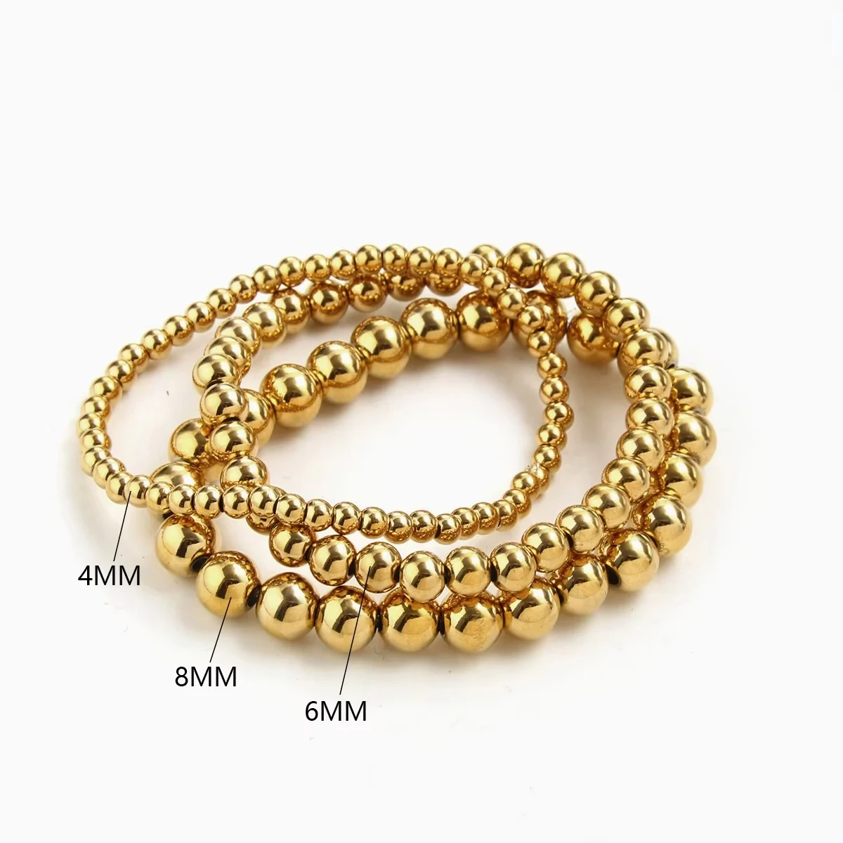 Gold Plate Bead Stretch Bracelets 3/4/5/6/8MM Stacked Ball Beaded Bracelet For Women Men Trendy Stackable Hand Jewelry Gift image 6
