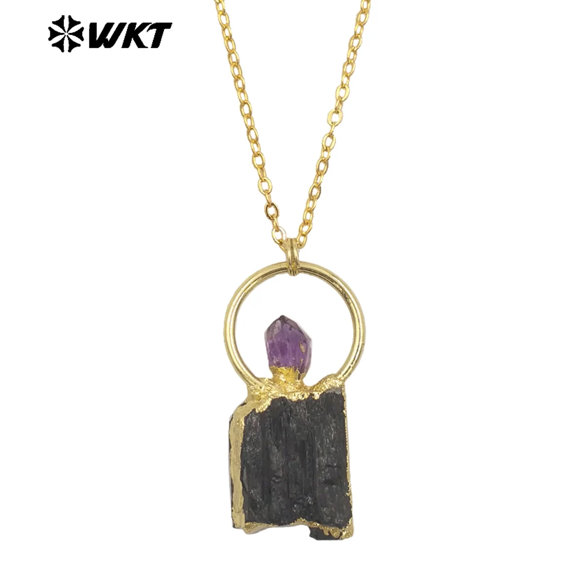 

WT-N1467 New Arrival Natural Black Tourmaline Silver And Gold Chain Necklace For Friends Special Jewelry Gifts