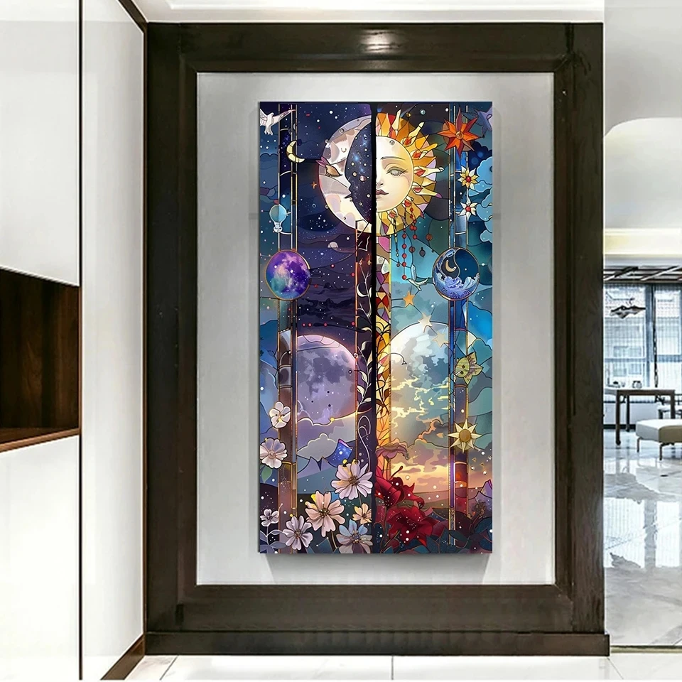 الماس اللوحة كامل مربع جولة DIY المشهد فسيفساء الشمس القمر الماس اللوحة عبر التطريز فن الديكور #6