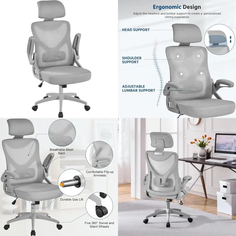 

Ergonomic High Back Desk Chair with Adjustable Padded Headrest and Flip-Up Armrests for Comfortable Computer Use
