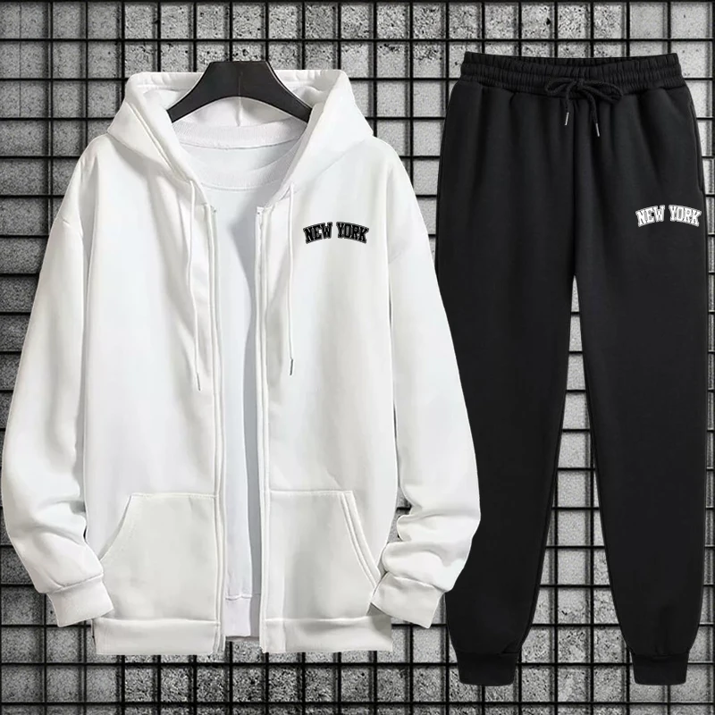 2025 New Arrival Men's Sportswear Zipper Hooded Coat Jogger Pants Fall/winter Daily Casual Sporty Hoodie Outfit Men Tracksuit