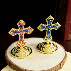 HTISOK Orthodox Church Cross Jesus Crucifix Statue Icon With INRI Gold Plated Religion Gift Church Home Table Decor